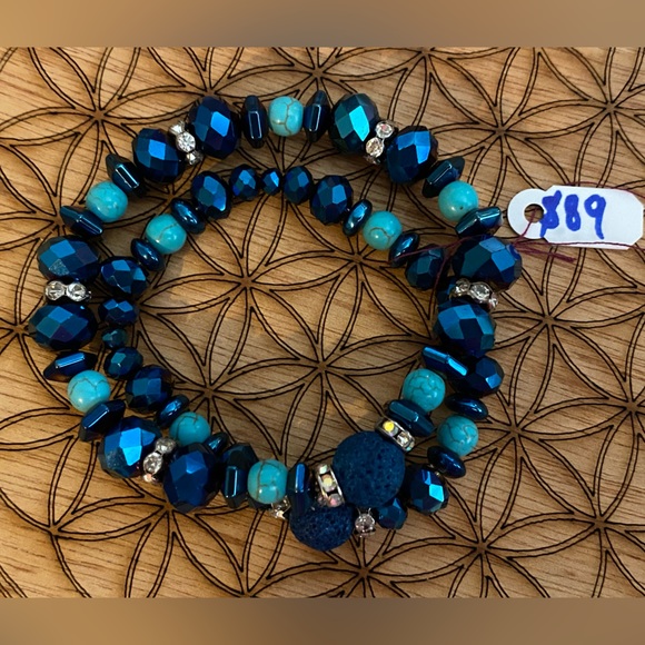 Handmade Sacred Geometry, Lava Rock matching bracelet set - Picture 5 of 6